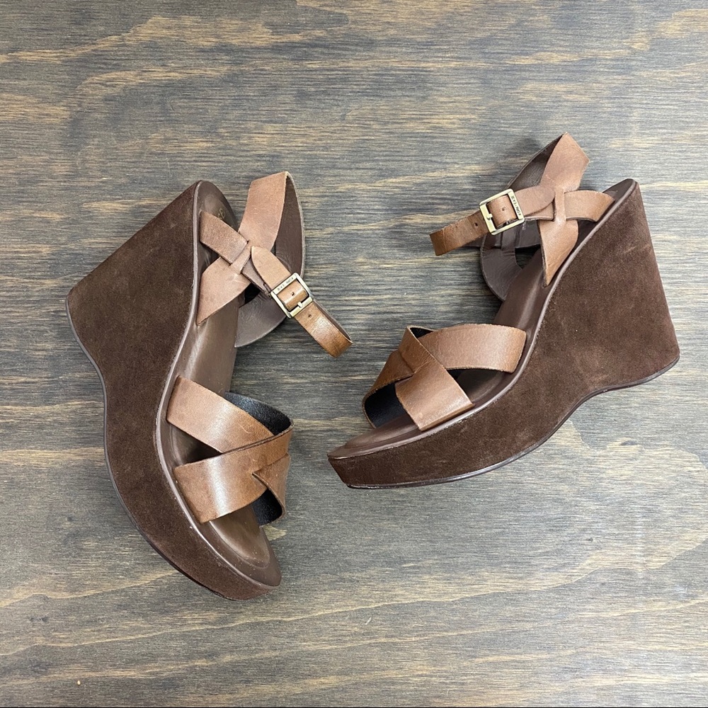 Kork-Ease brown leather platform wedge sandal 9